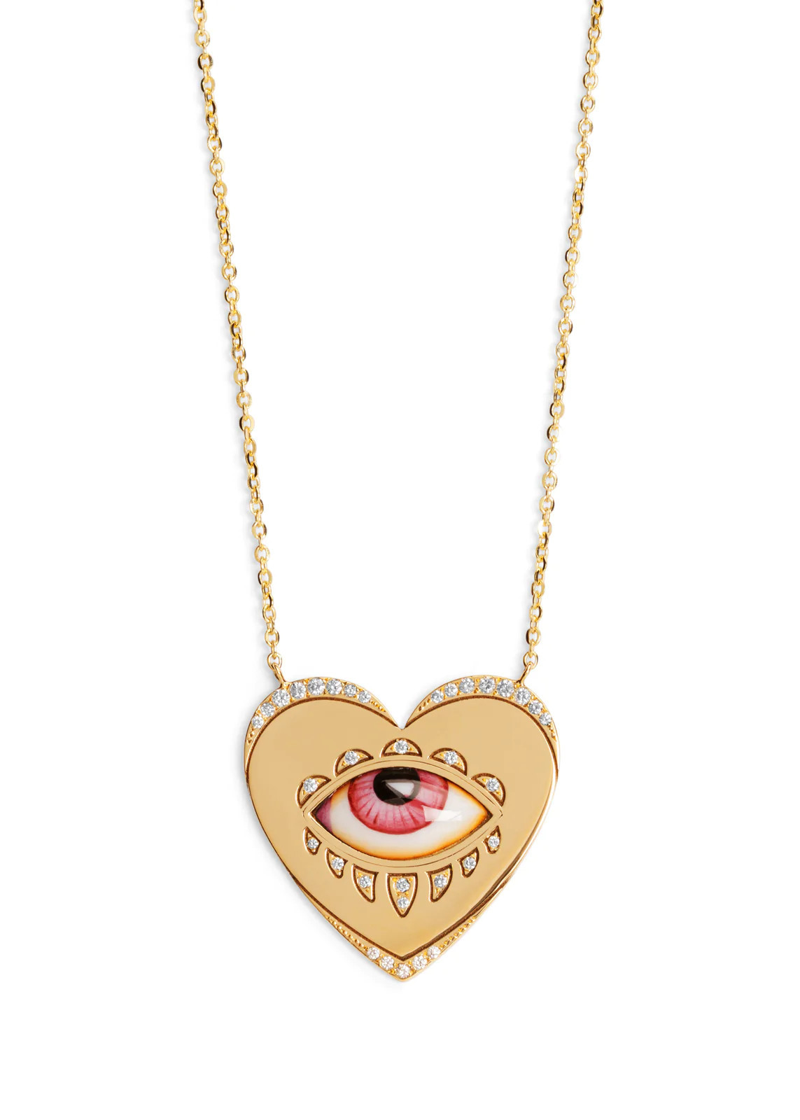 Grand Coeur Enamel Eye and Diamond Heart Yellow Gold Necklace | YLANG 23
