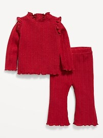 Printed Cozy Rib-Knit Ruffled Top and Pants Set for Baby | Old Navy (US)