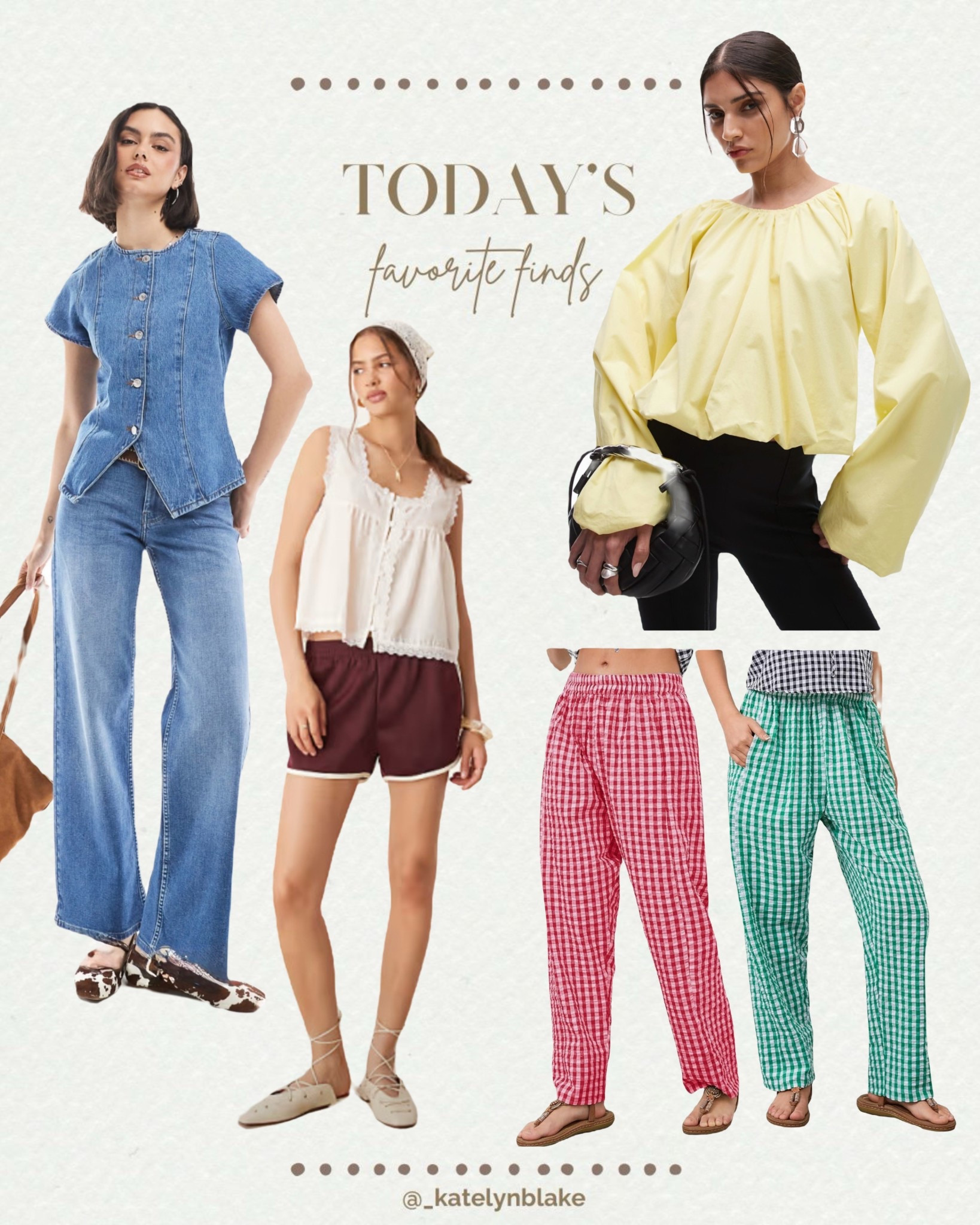 5/14 Favorite Finds!
bubble blouse, denim shirt, buttons down, lace trim, gingham pants, spring fashion, summer fashion.

#LTKSeasonal #LTKFindsUnder100 #LTKWorkwear