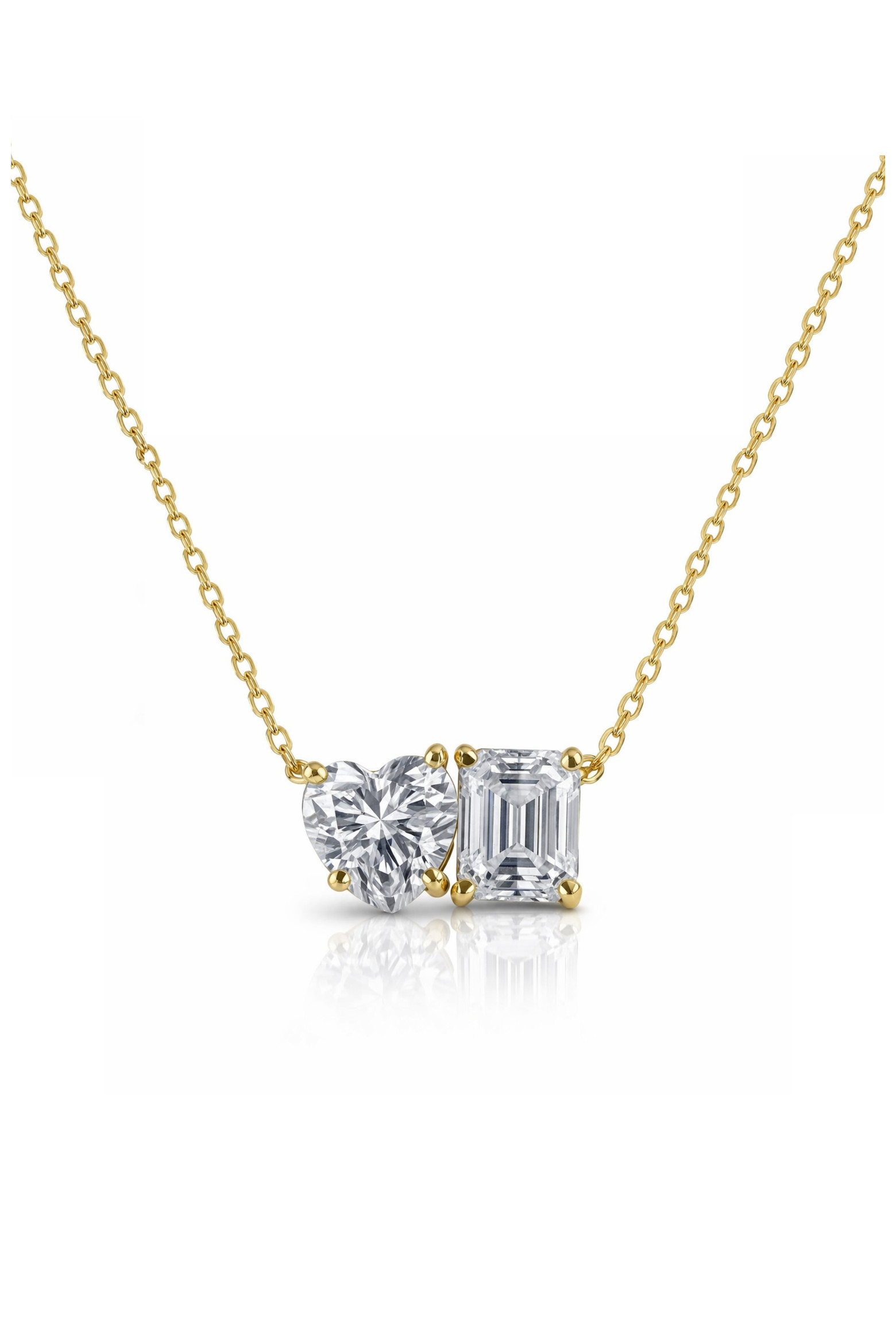 2 ct. t.w. Toi et Moi Moissanite Necklace (Heart & Emerald-Cut, Color D, FL Clarity) in Gold Verm... | Nordstrom