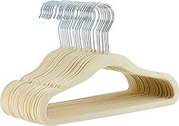 Amazon Basics Kids Velvet, Non-Slip Closet Clothes Hangers, Pack of 30, Baby Size 11.6 inches, Be... | Amazon (US)