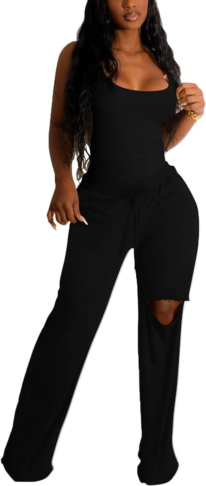 Nimsruc Two Piece Outfits For Women Casual Sleeveless Sweat Suits | Amazon (US)