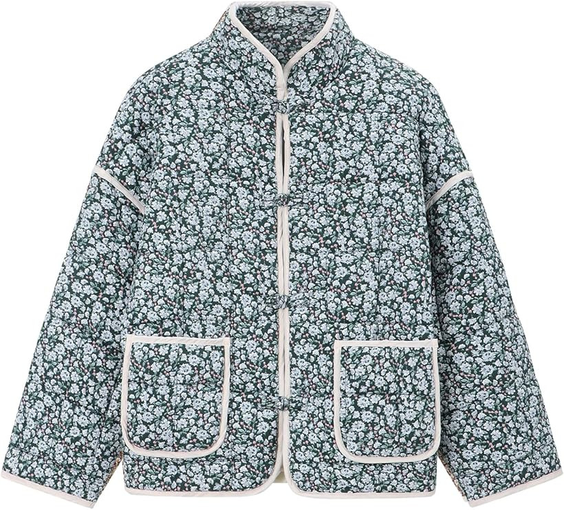 Muchpow Quilted Puffer Jacket for women Floral Printed Lightweight Cropped Button Down Outerwear ... | Amazon (US)