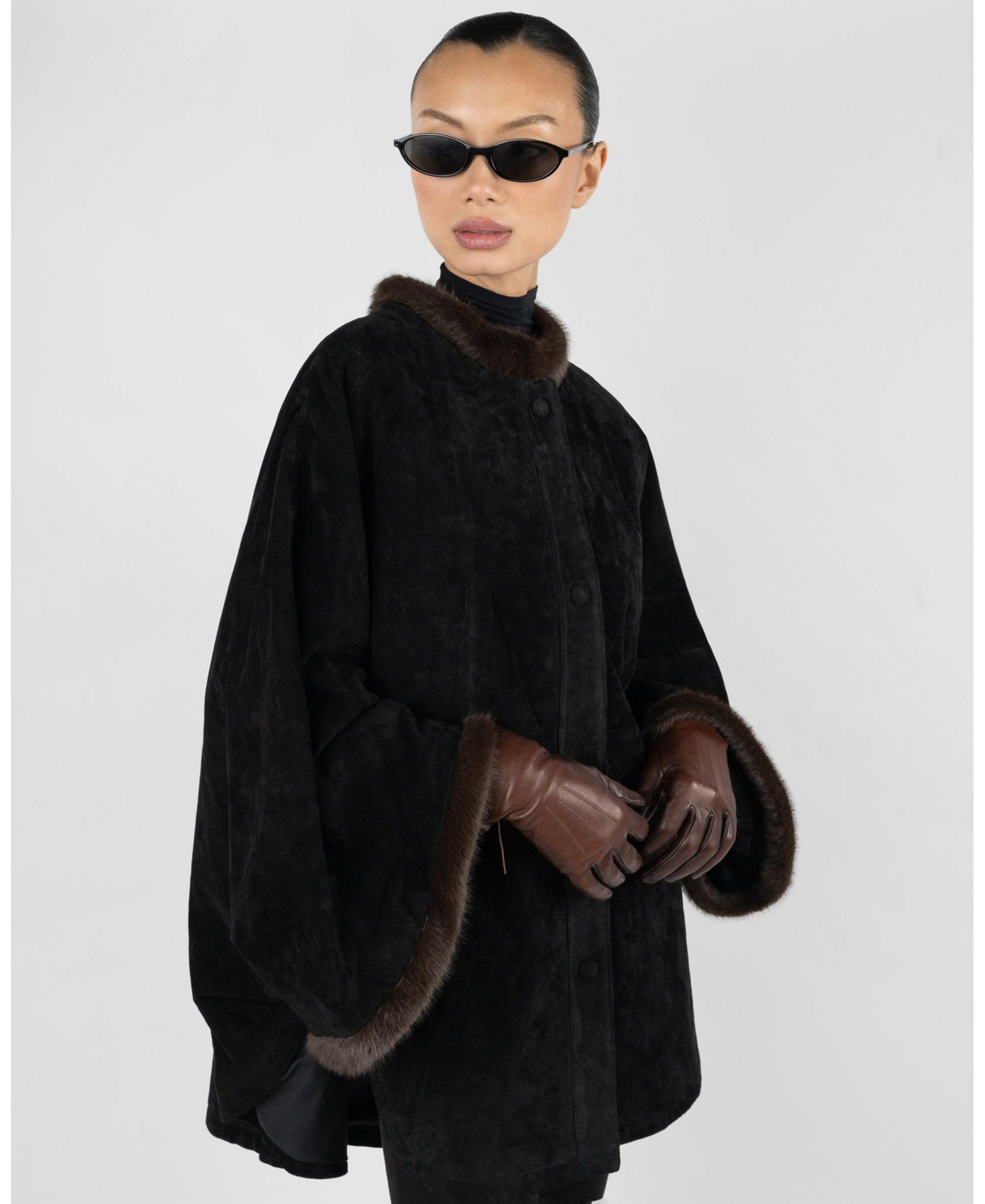 WeWoreWhat Women's Premium Suede Poncho - Black/brown | Macy's