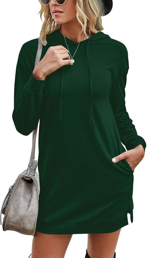 LOGENE Women's Tie Dye Printed Long Hoodie Sweatshirt Casual Long Sleeve Pullover Hoodie Dress with  | Amazon (US)