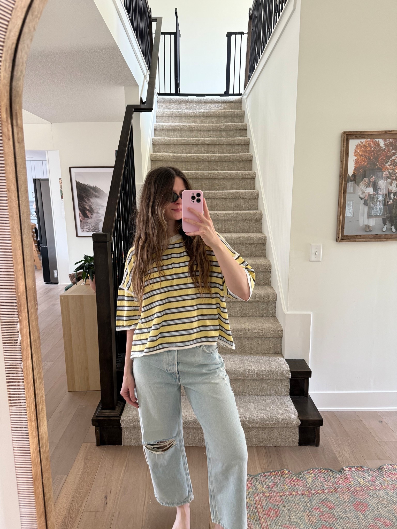 wearing a small in top, sized up 2 in jeans postpartum! 
 
Spring outfit

#LTKootd