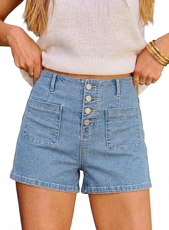 Sidefeel Women's Jean Shorts Button Fly Stretchy High Waisted Summer Outfit Denim Shorts | Amazon (US)