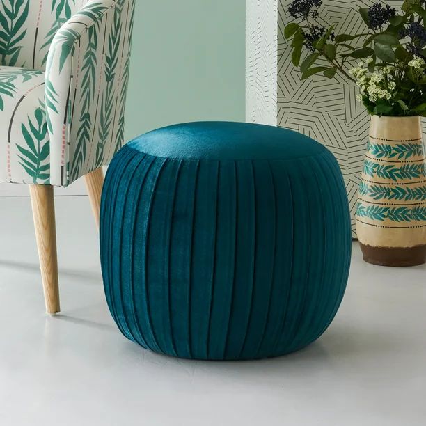 Velvet Pleated Round Pouf Ottoman, Multiple Colors by Drew Barrymore Flower Home | Walmart (US)