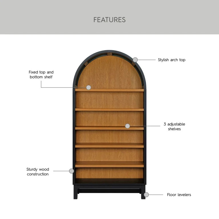 Better Homes & Gardens Juliet Open Arch Bookcase, Rich Black and Light Honey | Walmart (US)