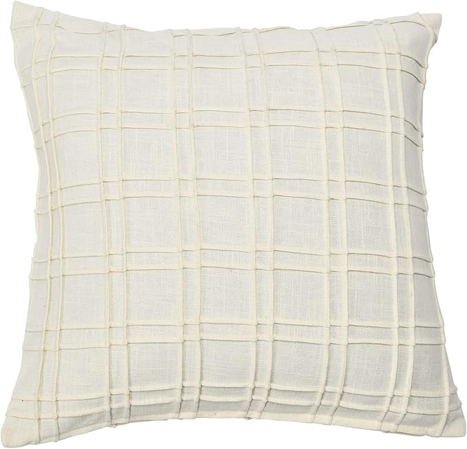 Creative Co-Op 20" Square Plaid Pleated Cotton Pillow Decorative Pillow Cover, 20" x 20", Cream | Amazon (US)