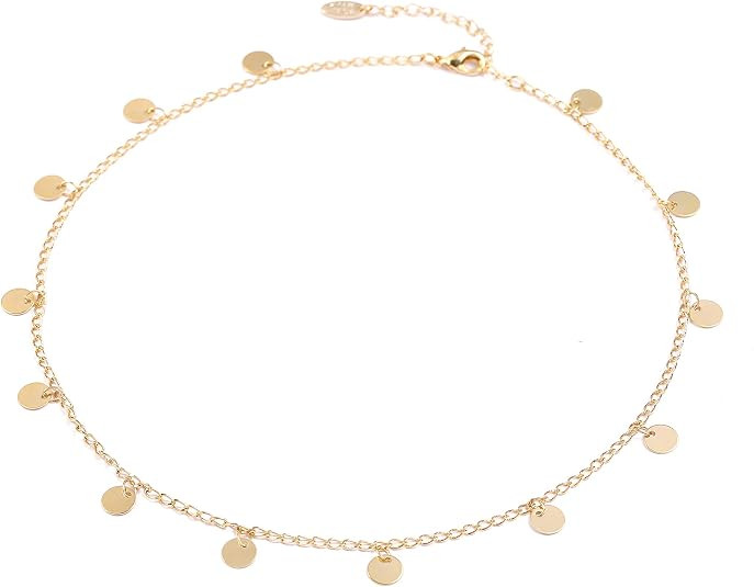 Gold Choker Necklaces 14K Gold Plated/Silver Disc Choker Necklaces Dangling Star Heart Pendant Ne... | Amazon (US)