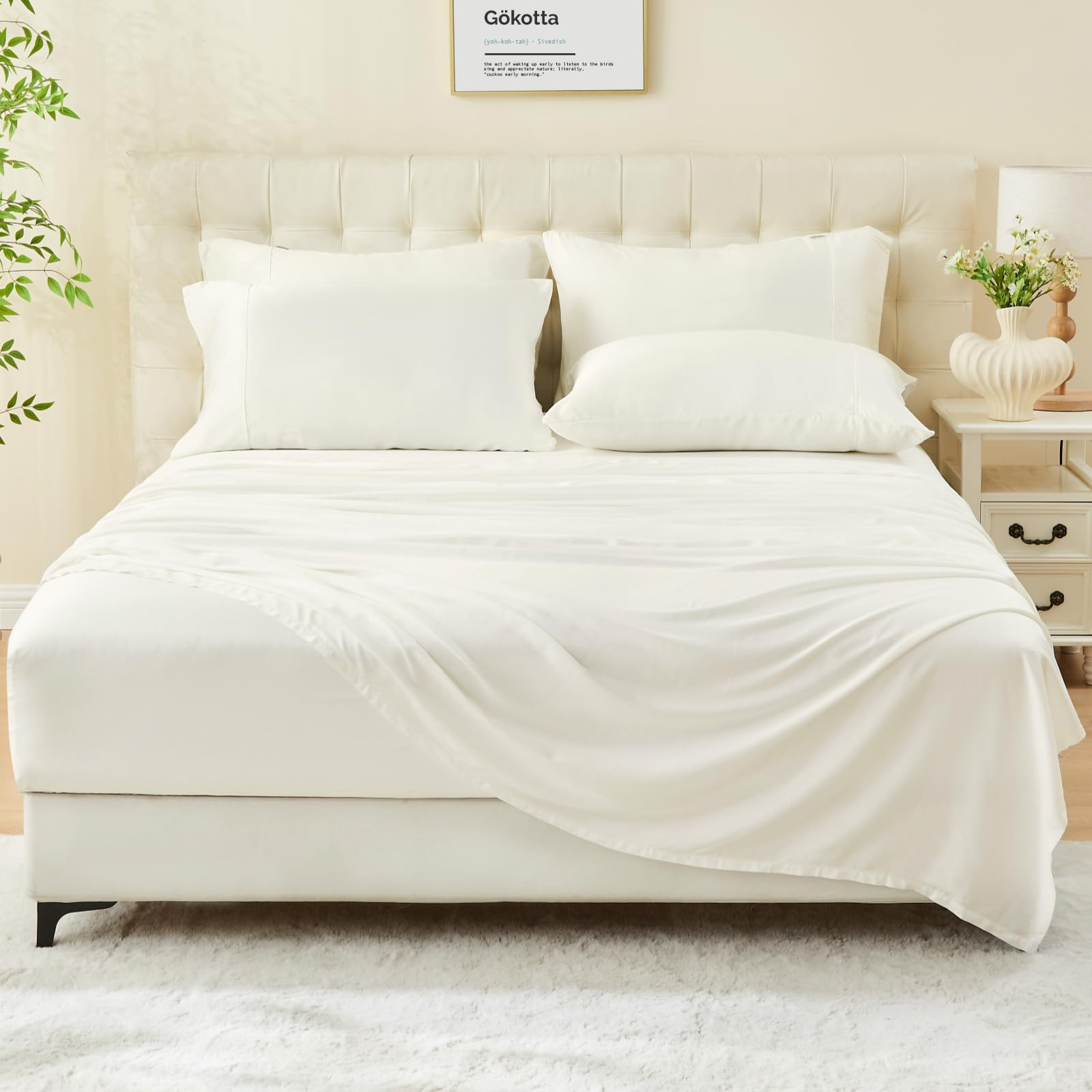 GOKOTTA King Size Bed Sheets 4 Piece Set, 100% Rayon Derived from Bamboo, Cooling for Hot Sleeper... | Amazon (US)