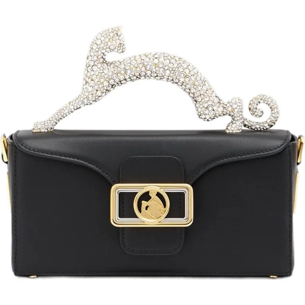 Lanvin Nano Pencil Cat Leather And Rhinestone Bag in Black at Nordstrom | Nordstrom