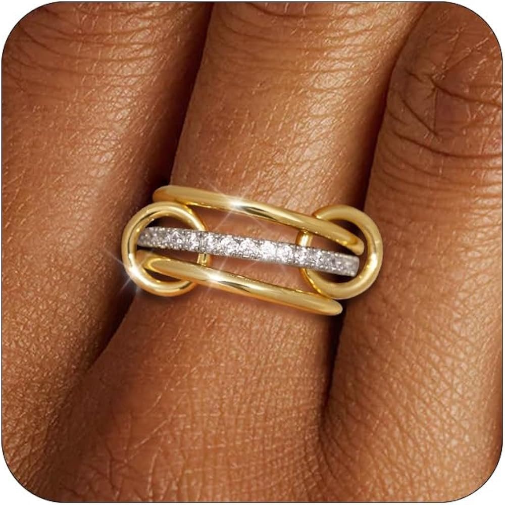 TLY Stackable Gold Rings for Women 18K Gold Plated Interlocking Ring Stack Set Gold Silver Mixed ... | Amazon (US)