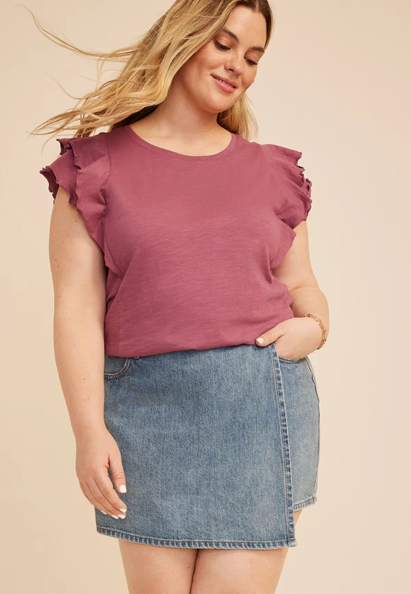 Plus Size 24/7 Double Flutter Sleeve Tee | Maurices