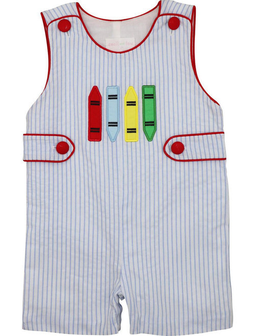 Blue Pinstripe Applique Crayon Jon Jon | Cecil and Lou