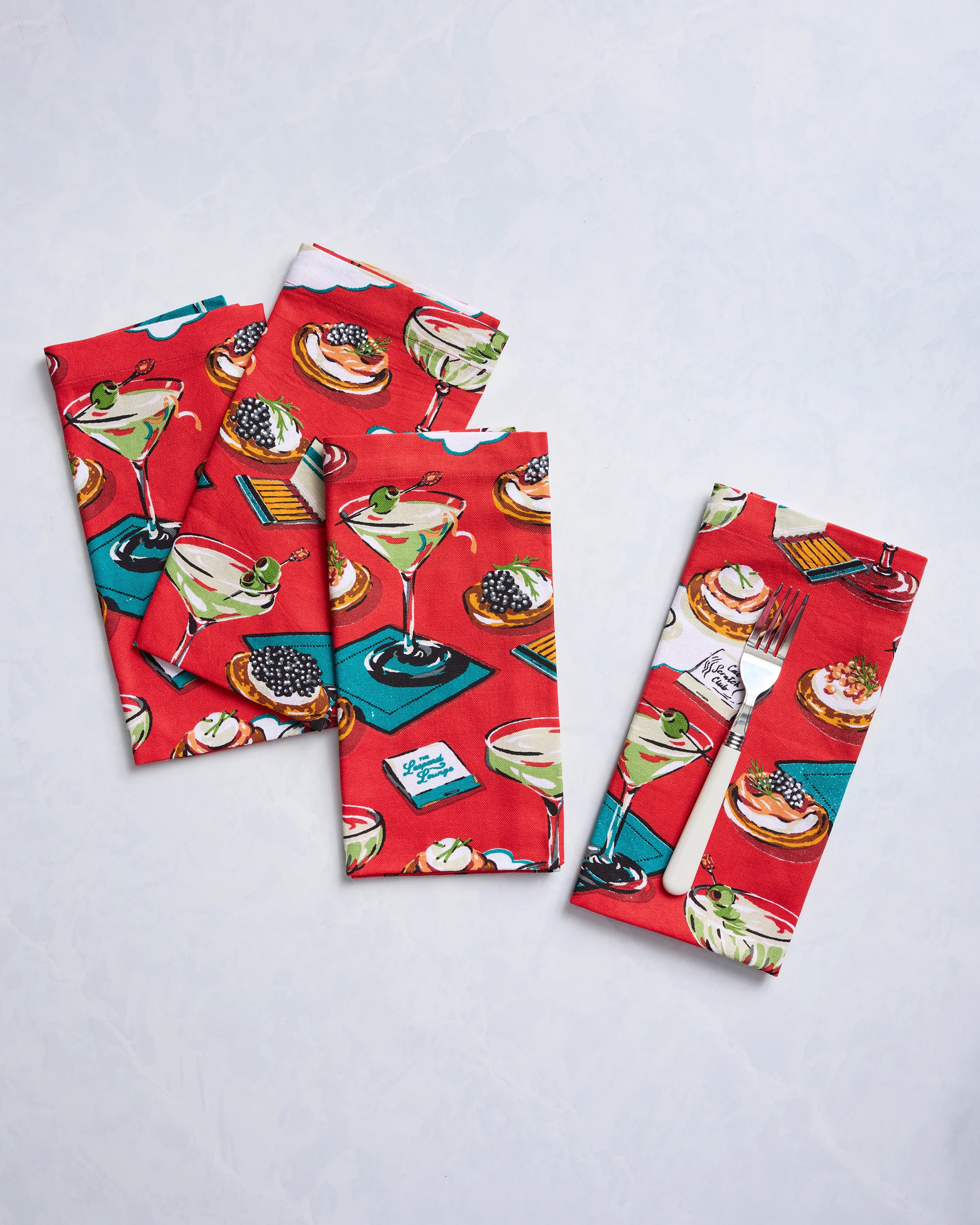 Blinis & Martinis - Dinner Napkins Set of 4 - Matchbook Red | Printfresh