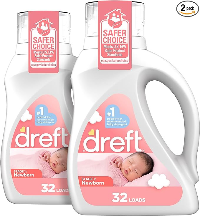 Dreft Newborn Baby Liquid Laundry Detergent, Gentle on Sensitive Skin, HE Compatible, 2 pack, 32 ... | Amazon (US)