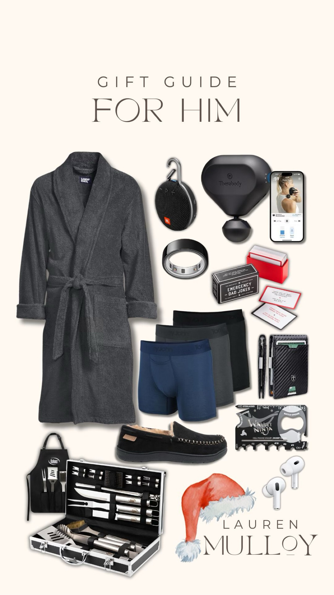 Gift Guide: For Him🎁✨ 

gift guide, holiday gifts, gift ideas, present ideas, present for him, present for her, gift for him, gift for her, robe, theragun, JBL, underwear, dad joke cards, groove card, multi tool, Lauren Mulloy

#LTKGiftGuide #LTKHoliday #LTKCyberWeek