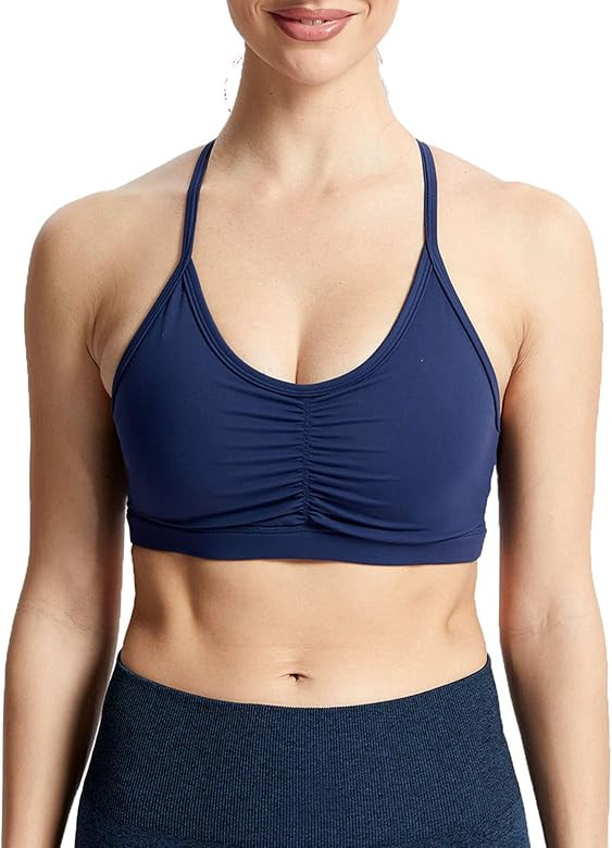 Aoxjox Sports Bras for Women Workout Fitness Ruched Training Baddie Cross Back Yoga Crop Tank Top | Amazon (US)