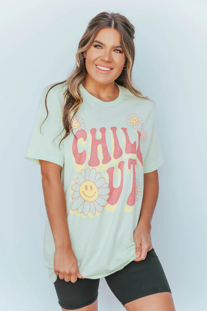 "Chill Out" Spring Green Graphic Tee | Apricot Lane Boutique