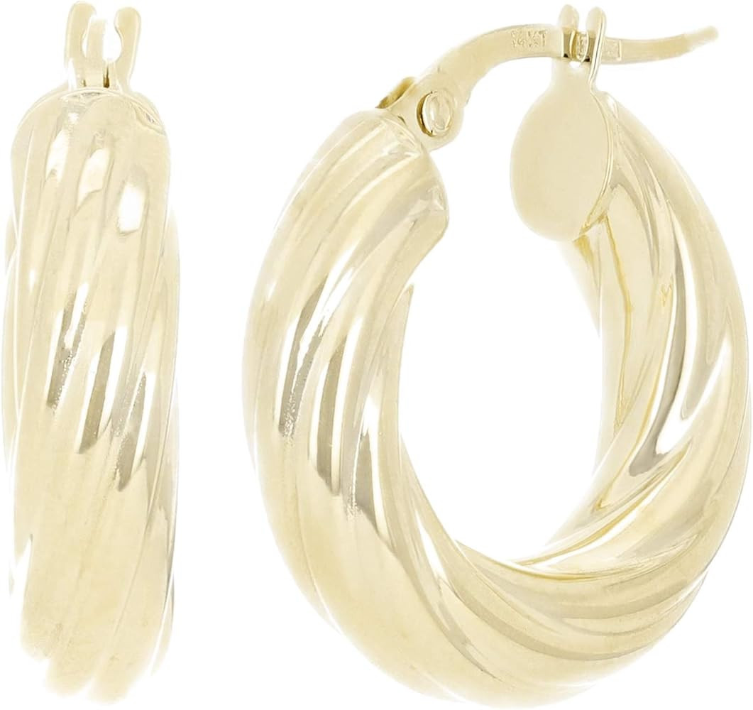 Italian 14k Yellow Gold Twisted Round Hoop Earrings | Amazon (US)