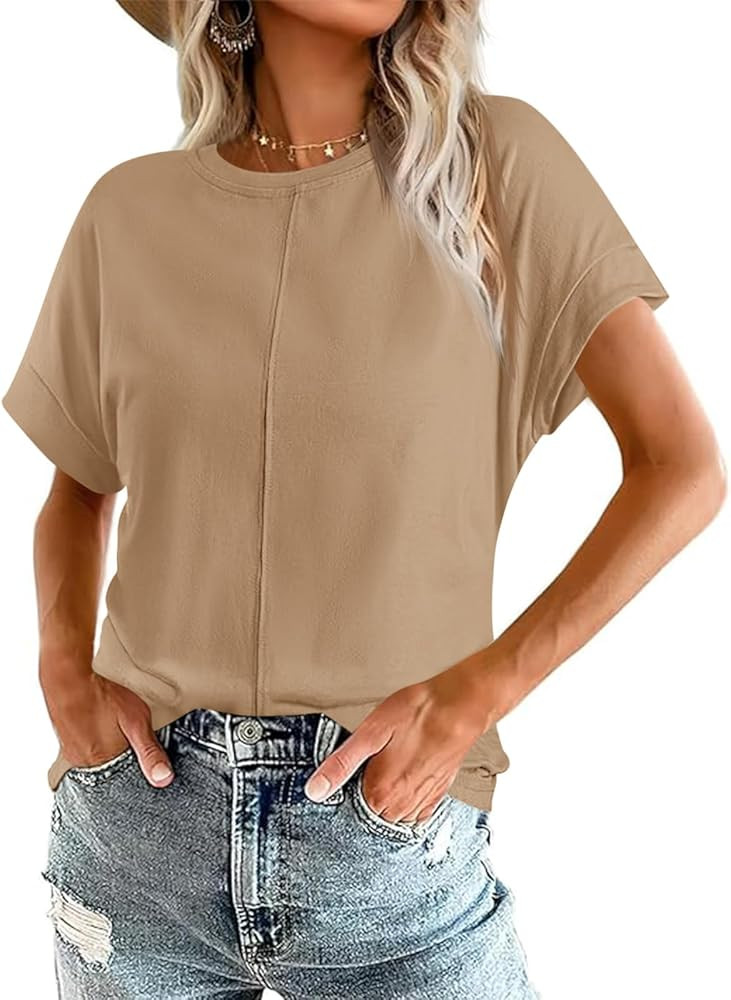 Imily Bela Womens Short Sleeve T Shirts Summer Crew Neck Dressy Casual Tops Basic Trendy Tees | Amazon (US)