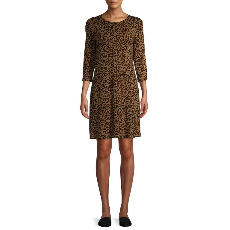 Time and Tru Women's 3/4-Length Sleeve Knit Dress | Walmart (US)