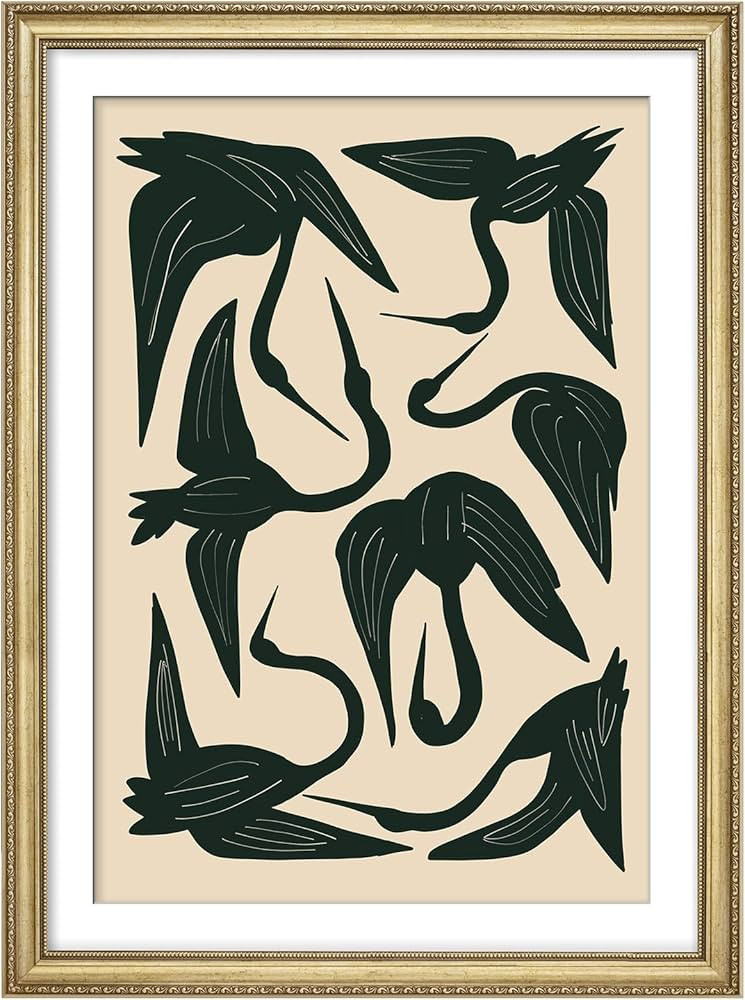 MUDECOR Premium Framed Wall Art Minimalist Abstract Birds in Dark Green Illustrations Impressioni... | Amazon (US)