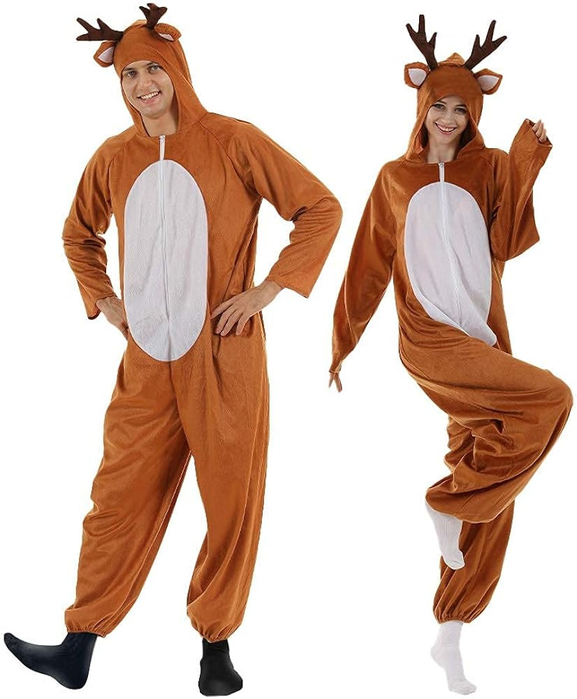 EraSpooky Christmas Reindeer Adult Costume Unisex Deer Animal Onesie Party Jumpsuit | Amazon (US)