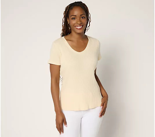 Peace Love World Curved V-Neck Short Sleeve Tee - QVC.com | QVC