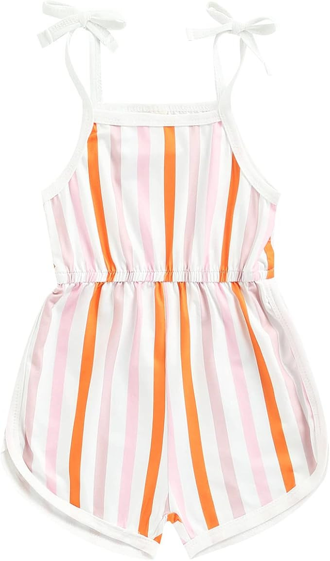 Baby Girl Romper Flower Stripe Sleeveless Tie-Up Shoulder Strap Infant Toddler Sling Playsuit Jum... | Amazon (US)