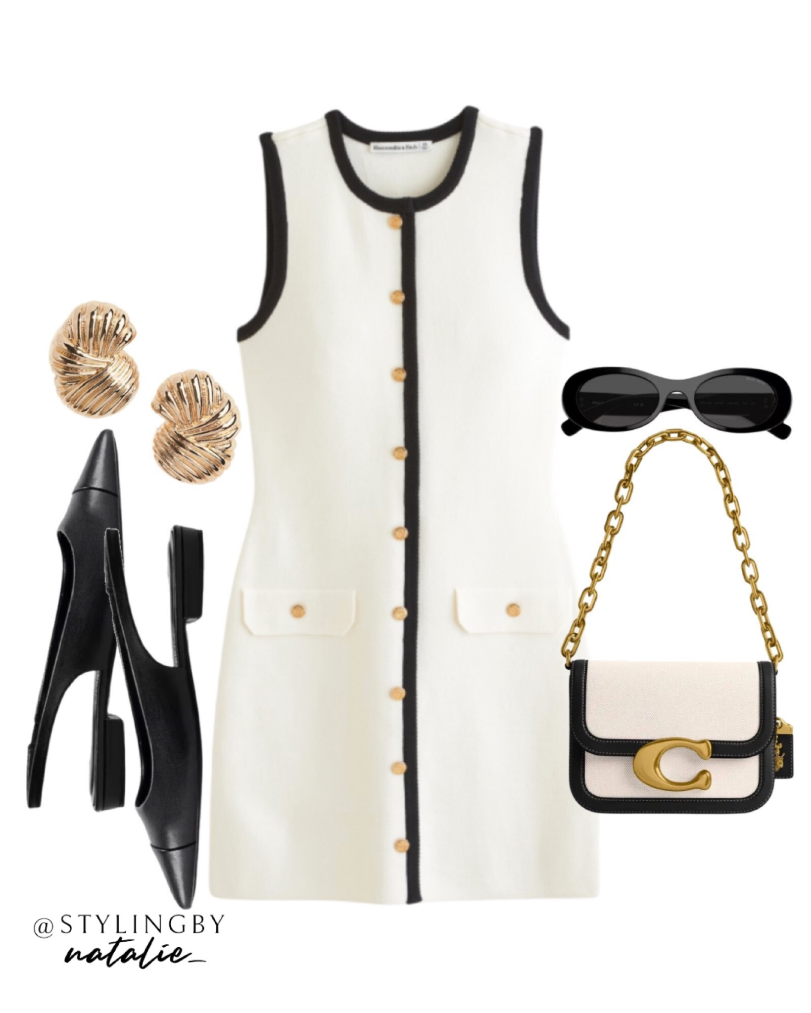 Sleeveless dress with gold button detail, contrast hems, coach idol bag, flat pointed slingback shoes, gold earrings and black sunglasses.

🏷️ Day dress, autumn dress, fall fashion, work wear, office dress, casual chic, classy dress, old money style.

#LTKstyletip #LTKeurope #LTKworkwear