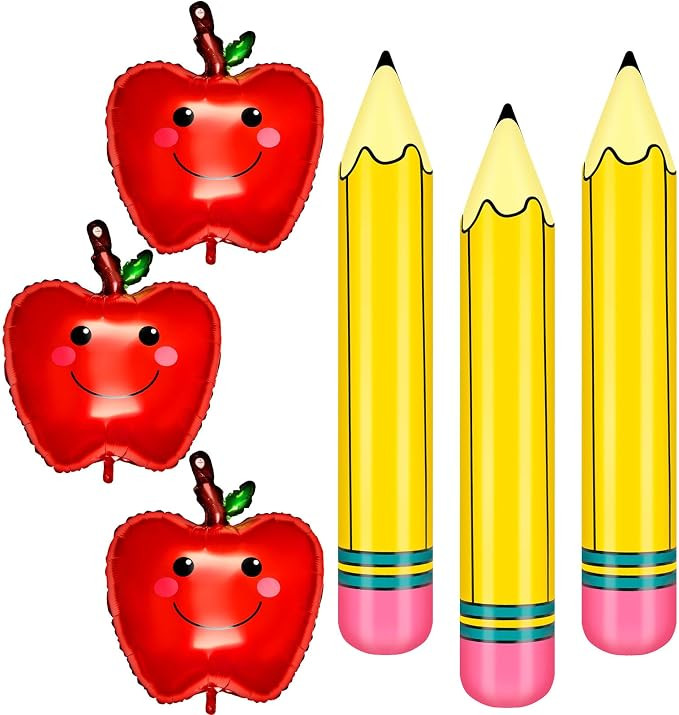 6 Pcs Apple Balloons with Gaint Pencil Balloons Sets for Back to School Balloon Decorations Class... | Amazon (US)