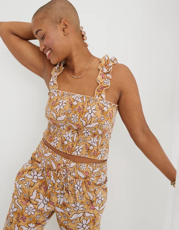Aerie Jungle Thrills Smocked Tank Top | American Eagle Outfitters (US & CA)