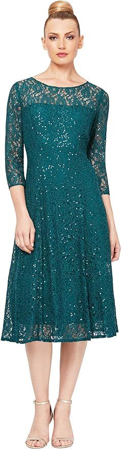 S.L. Fashions Women's Plus Size Short Sleeve Pebble Tier Dress | Amazon (US)