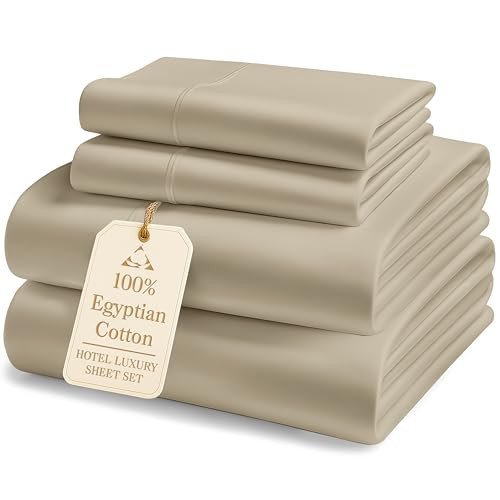 LANE LINEN 100% Egyptian Cotton Bed Sheets Queen Size, Long Staple Soft & Comfy Sateen Weave No Pill Fade Resistant Queen Size Bedding Set, Machine wash 16'' Deep Pocket Queen Sheets- Linen | Amazon (US)