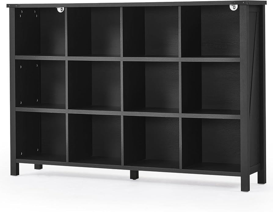 Joaxswe 12 Cube Storage Organizer, Farmhouse 62 Inch Wide Black Oak Display Bookshelf, Wooden 3 T... | Amazon (US)
