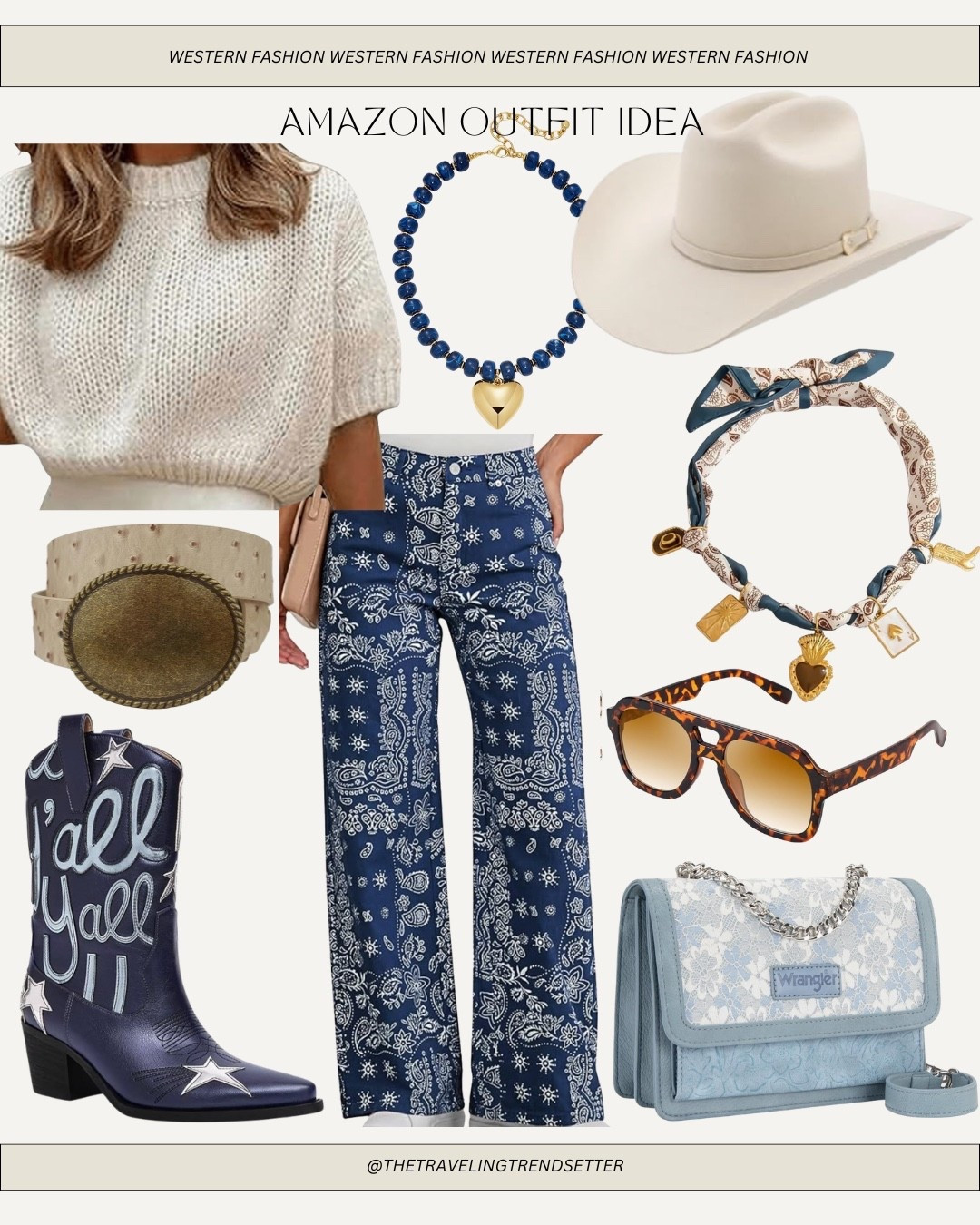 Amazon western fashion outfit idea - country concert outfit - stage coach outfit - Nashville - cowgirl hat - bandana pants - cowboy boots - wrangler - rodeo outfit - Pbr - navy - spring outfit 

#LTKFestival #LTKootd #LTKSeasonal