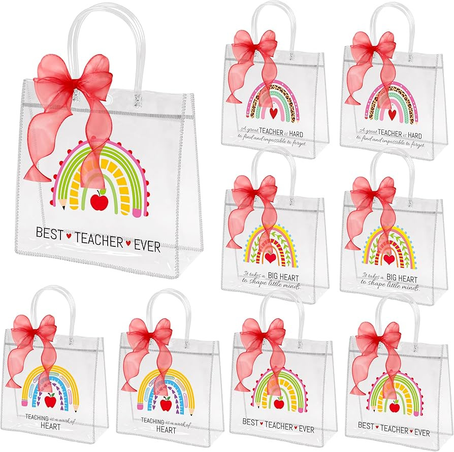 H1vojoxo Teacher's Day Gift Bags - 24PCS Teacher Appreciation Gift Clear Bags with Red DIY Ribbon... | Amazon (US)