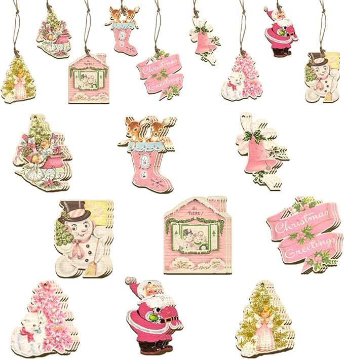 27Pcs Vintage Christmas Ornaments-Pink Christmas Decoration Vintage Style Santa Claus Snowman Dee... | Amazon (US)