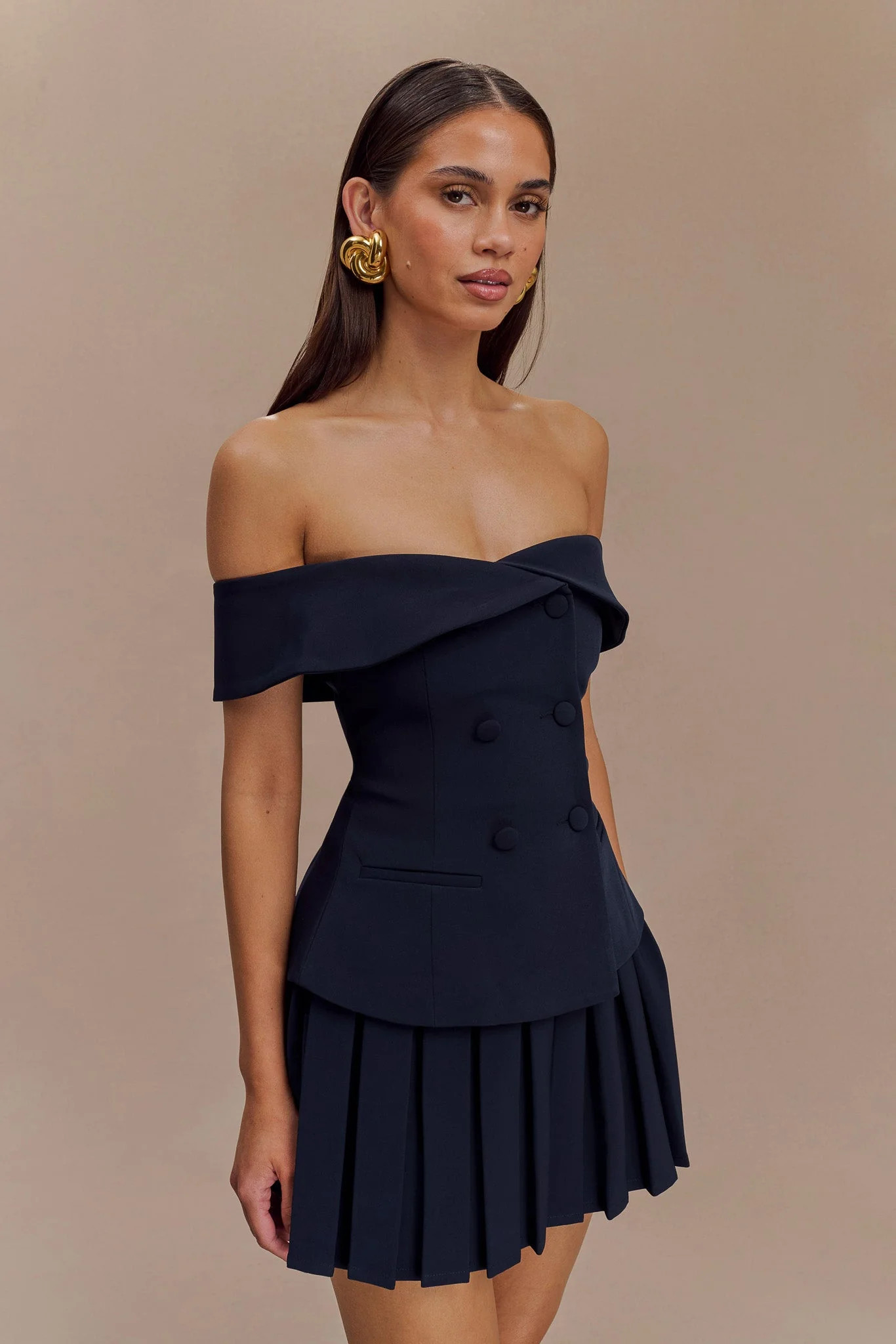 Mura Pleated Mini Skirt - Navy | Meshki (APAC)