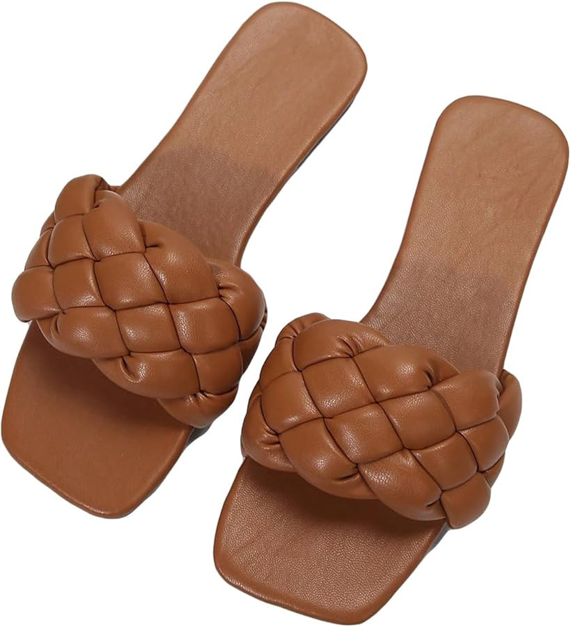 Verdusa Women's Braided Sandals Square Open Toe Slides Sandals Summer Shoes | Amazon (US)