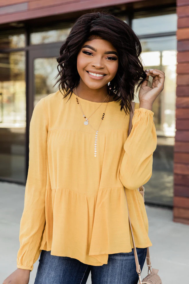 Flourishing In Attention Babydoll Mustard Blouse FINAL SALE | The Pink Lily Boutique