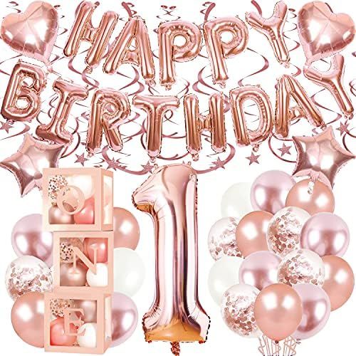 First Birthday Balloon Boxes Decorations for Girl, 72Pcs 1st Birthday Party Decorations Includes ... | Amazon (US)