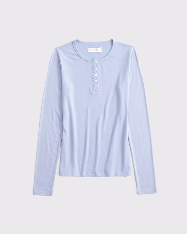 Long-Sleeve Cozy Lounge Knit Tuckable Henley Top | Abercrombie & Fitch (US)