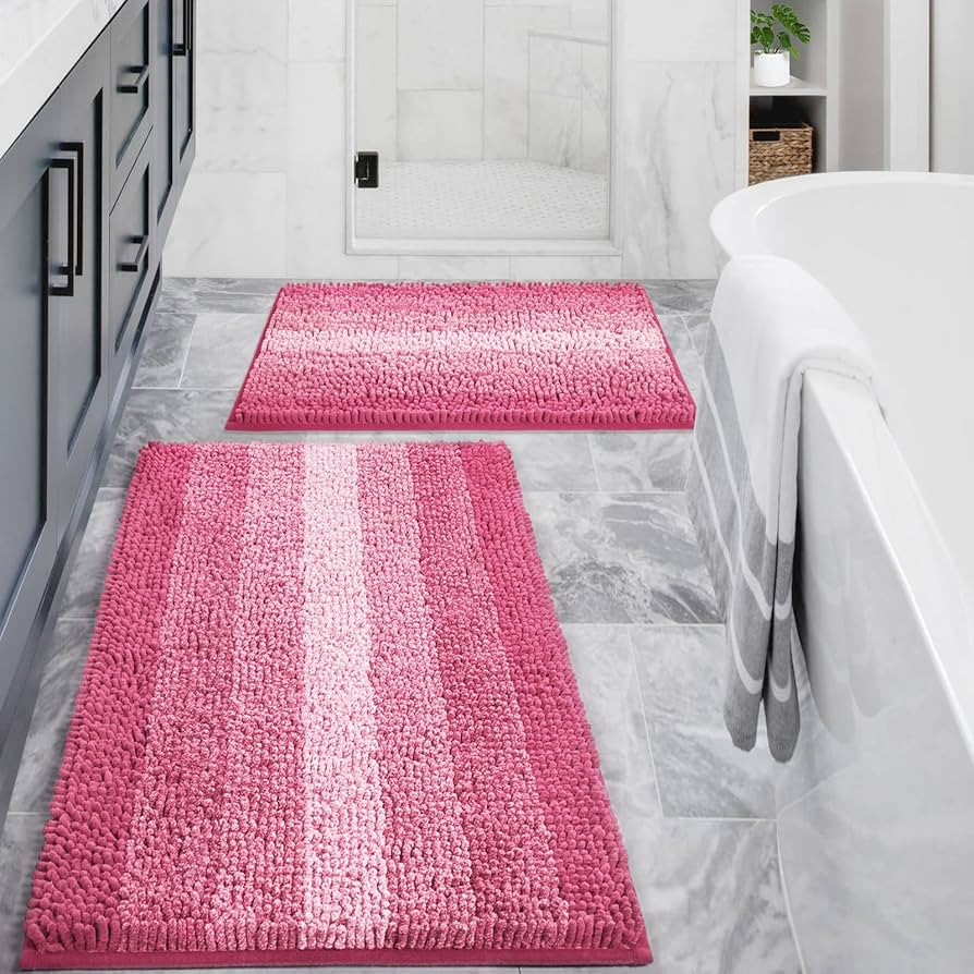 Gibelle Pink Bathroom Rug Set 2 Piece, Chenille Non Slip Bath Mat Set, Absorbent Shower Rug and B... | Amazon (US)
