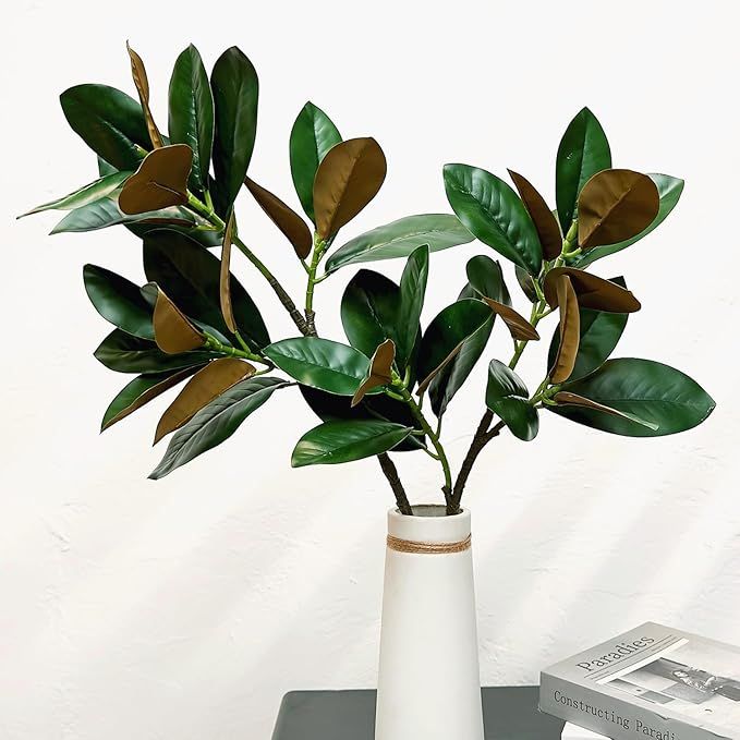 Olivachel Artificial Magnolias Branches Faux Rubber Tree Leaves Long Stem Real Touch for Home Ind... | Amazon (US)