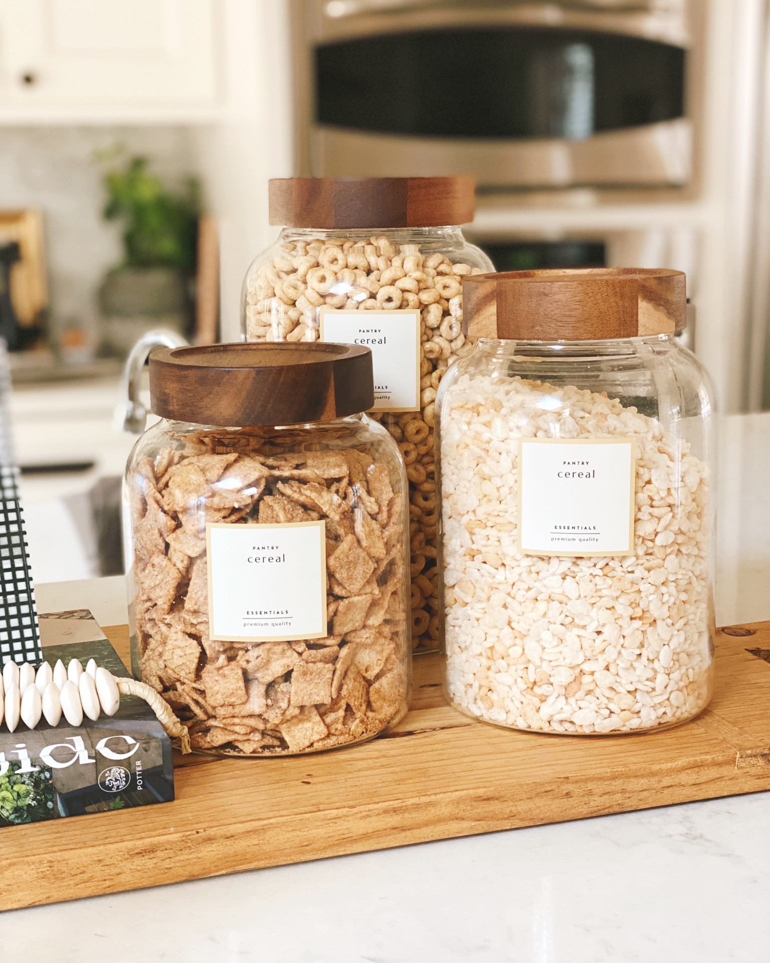 Kitchen glass canisters for organization with waterproof labels 🤍 #kitchen #organization #spring #springcleaning

#LTKunder100 #LTKSeasonal #LTKstyletip