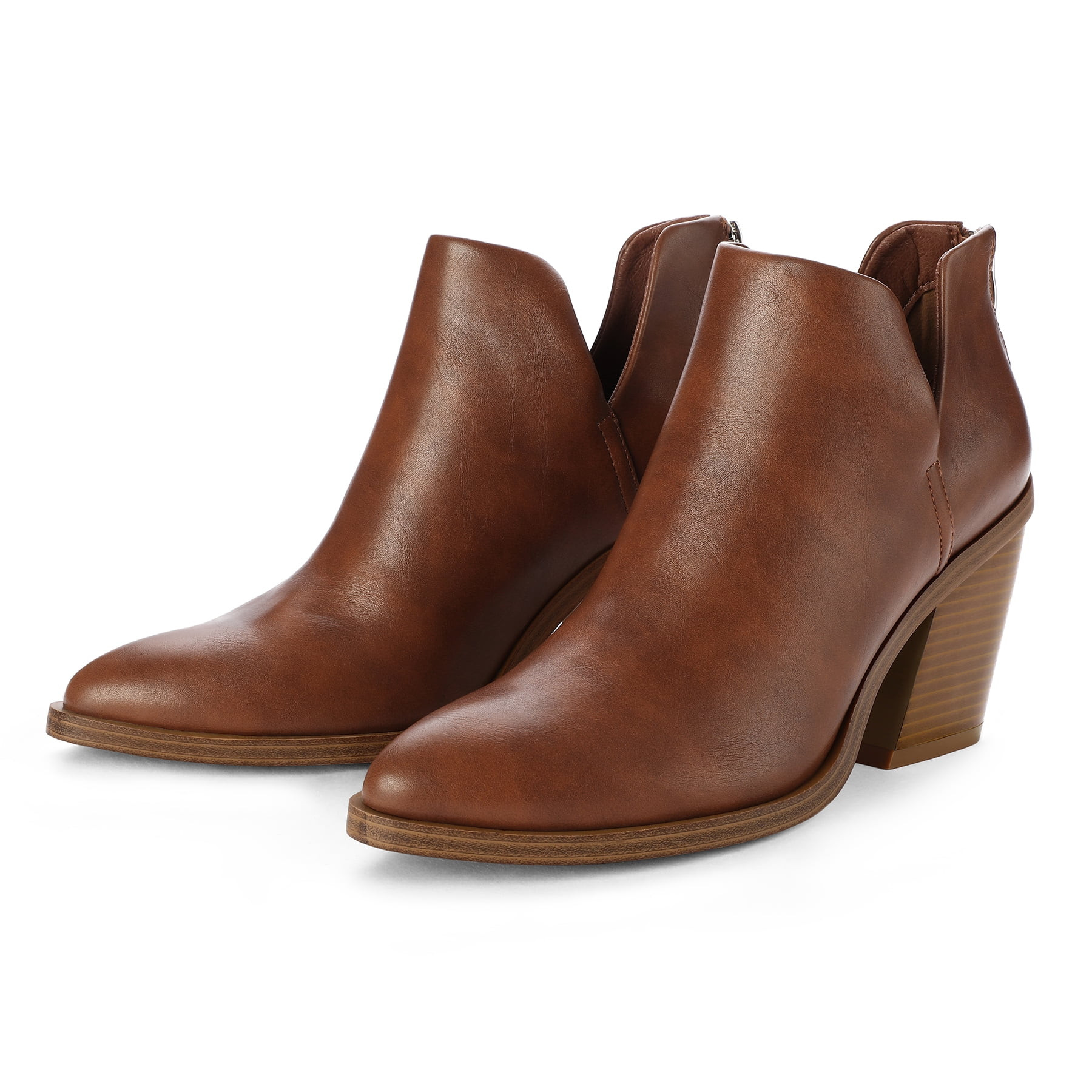 Pennysue Women's Middle Heel Ankle Booties Brown Thick Heeled Stacked Short Boots Size 7M | Walmart (US)